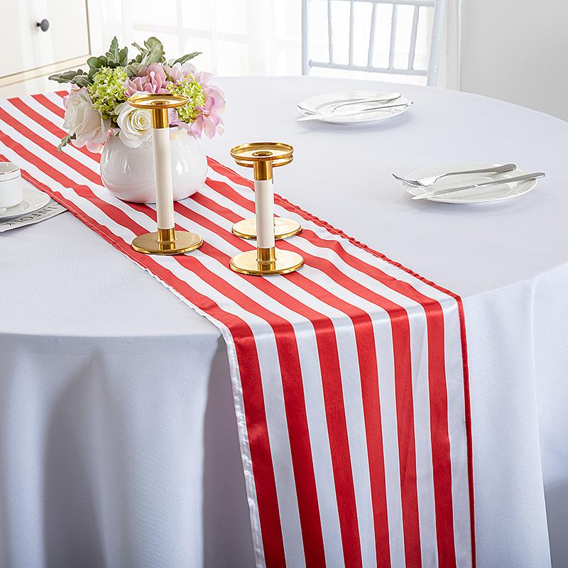 Classic Black and White Striped Table Runner Elegant Polyester Wood GrainTable Decor for Indoor Outdoor Halloween Banquet Party