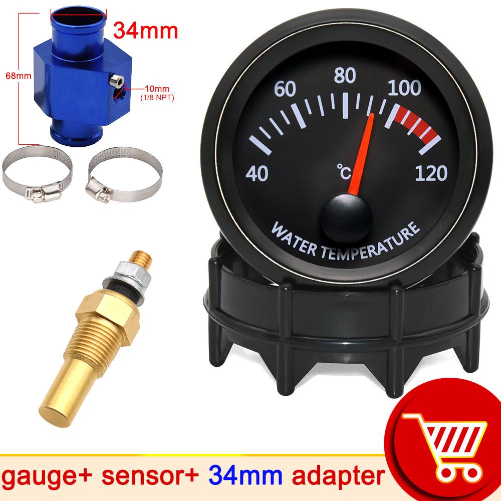 12v 52mm Car Water Temperature Gauge 40~120 ℃ With Water Temp Sensor 10mm Water Temp Joint Pipe 1/8NPT Sensor Adapter Car Racing