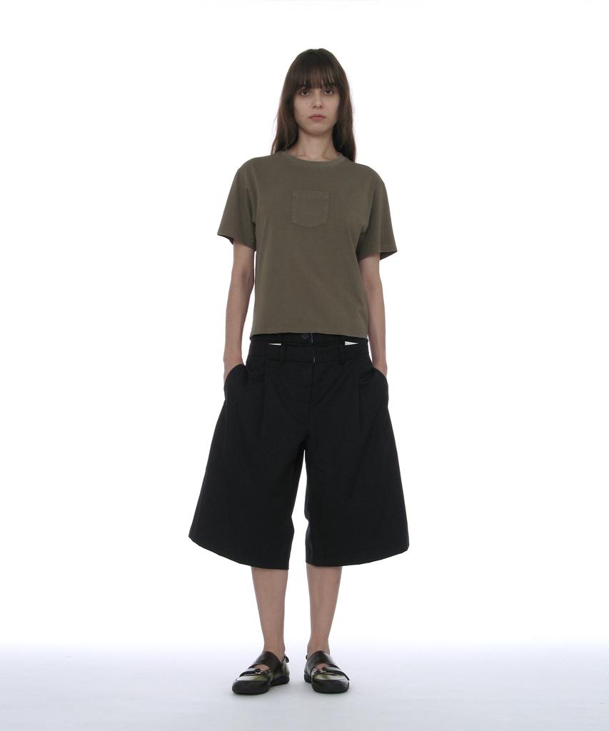 PARTIMENTO WOMEN Double Layer Waist Bermuda Pants_Dark Navy