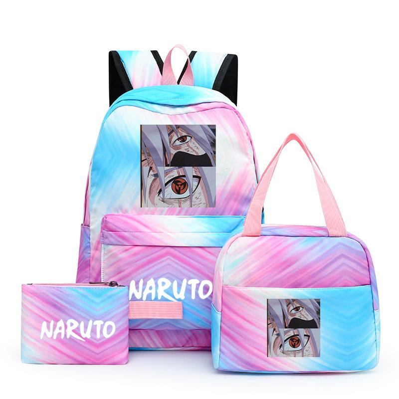 3-teiliger Schulrucksack für Mädchen Y2K mit Lunch-Taschen, Studenten-Taschen-Set, Kinder-Stifttasche, zurück zur Schule, Anime-Leinwand-Rucksack