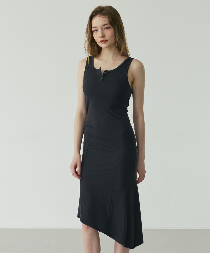 Linte Asymmetrical Button Dress Dark Gray