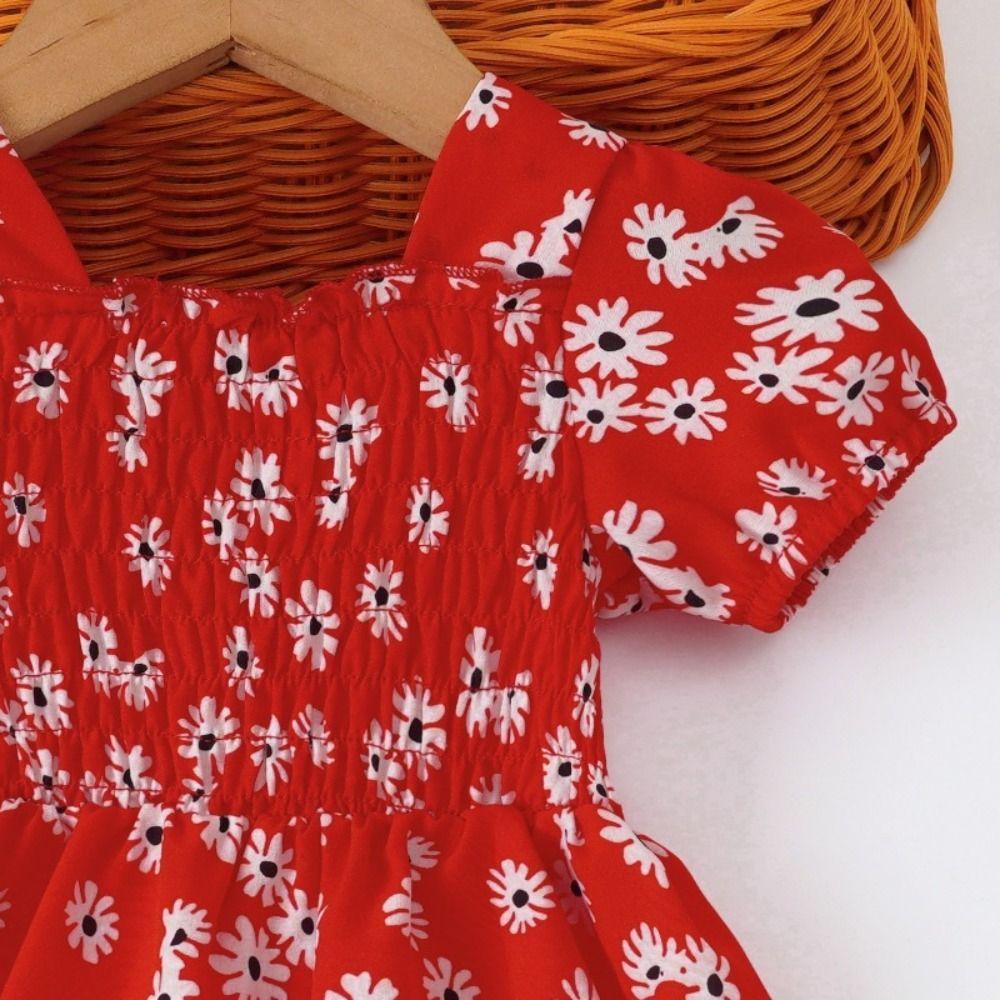 Puff Sleeve Summer Flower Dress Party Toddle Dress Kids Skirts Baby Girls Princess Dress  Holiday