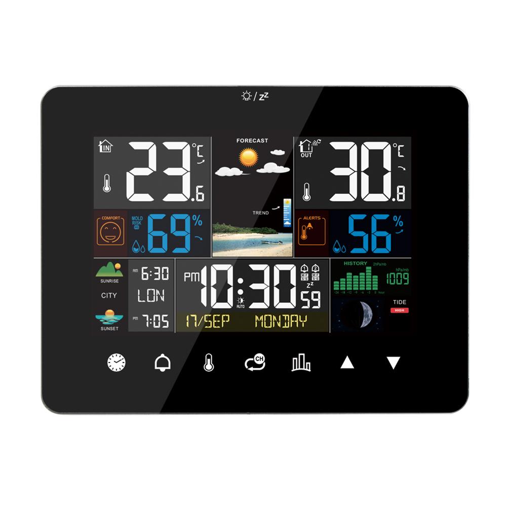 Indoor Outdoor Weather Station with Atomic Clock Thermometer Large Display Station Color Display Digital Forecast Station
