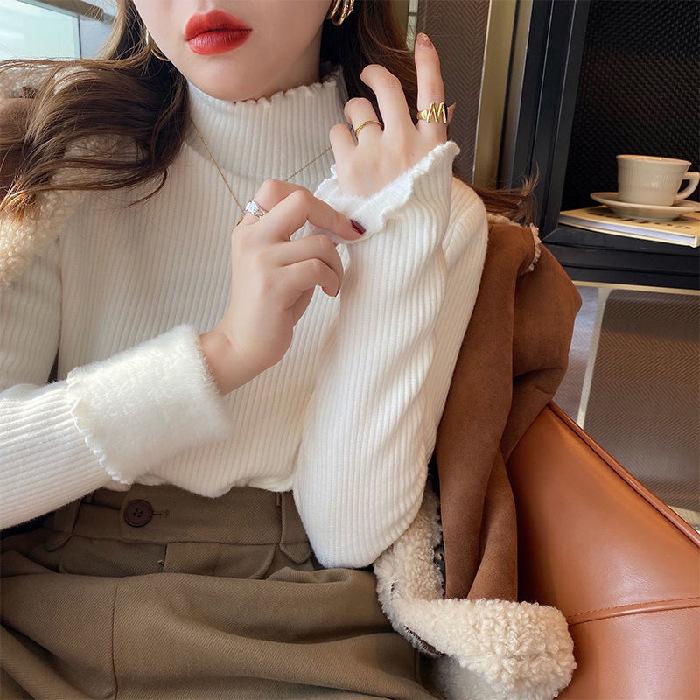 New integrated fleece sweater women s fleece thickened versatile semi-turtleneck pullover with temperament bottoming knitted sweater women s clothing one size fits all