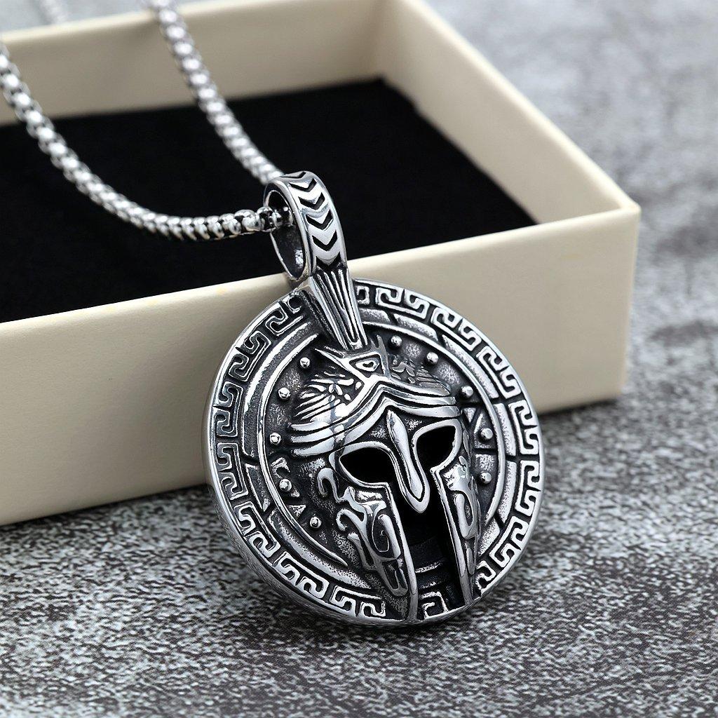 Vintage Solid Stainless Steel Spartan Warrior Mask Pendant Necklace For Men