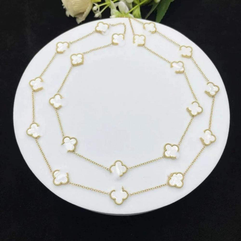 90cm Long 20-flower Classic Four-leaf Clover Necklace for Women 18K Non-fading Necklace Sweater Chain