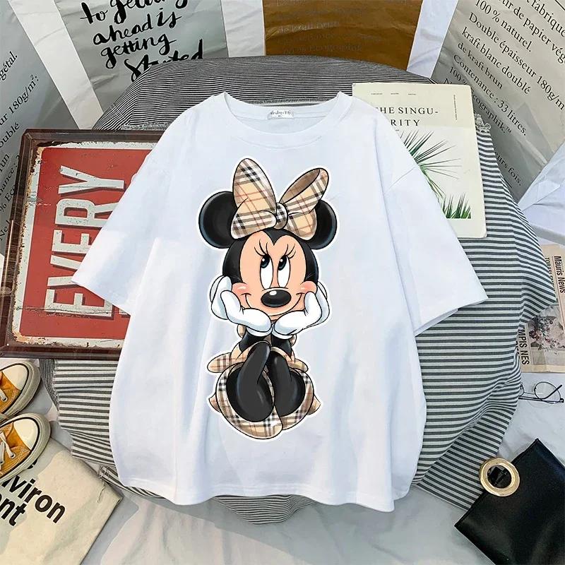 Kawaii Disney Women Fashion Cartoon Mickey Minnie Printed T-shirt Tops Summer Female Casual Short Sleeves Streetwear Tshirts