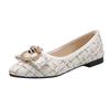 2025 Spring New Korean Version Flat Shoes Pointed Head Shallow Mouth Pearl Round Buckle Single Shoes Plaid Women's Shoes