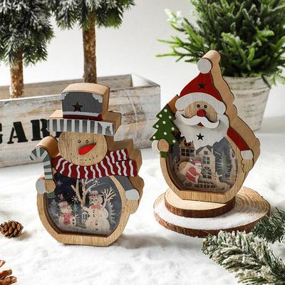 Christmas LED Wooden Ornaments: Santa & Snowman Desktop Decorations for Window Display