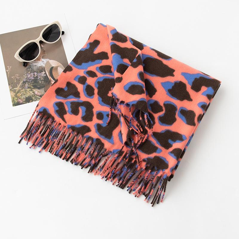 New Leopard Print Women's Scarf High End Soft and Warm  Imitation Cashmere Printed Tassel Scarf Dual Use Shawl