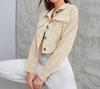 Women's Long Sleeve Corduroy Jacket Lapel Pocket Button Cropped Casual Outerwear
