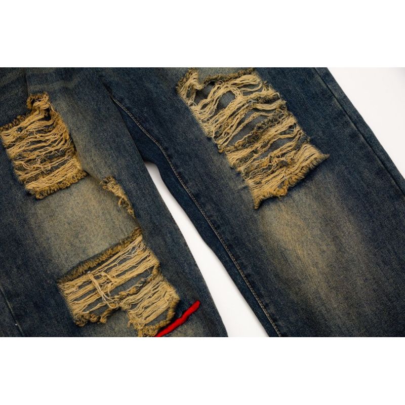 American style high street niche repair ripped jeans male vibe style ripped loose straight couple jeans