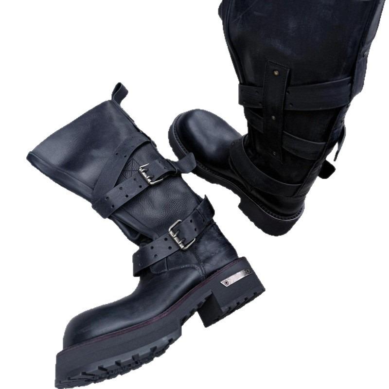 Versiune piele de vacă~ Cizme de lucru Venom retro cu cap mare, cizme Martin înalte din piele, cizme cu platformă pentru femei, stil locomotivă, cizme pentru femei