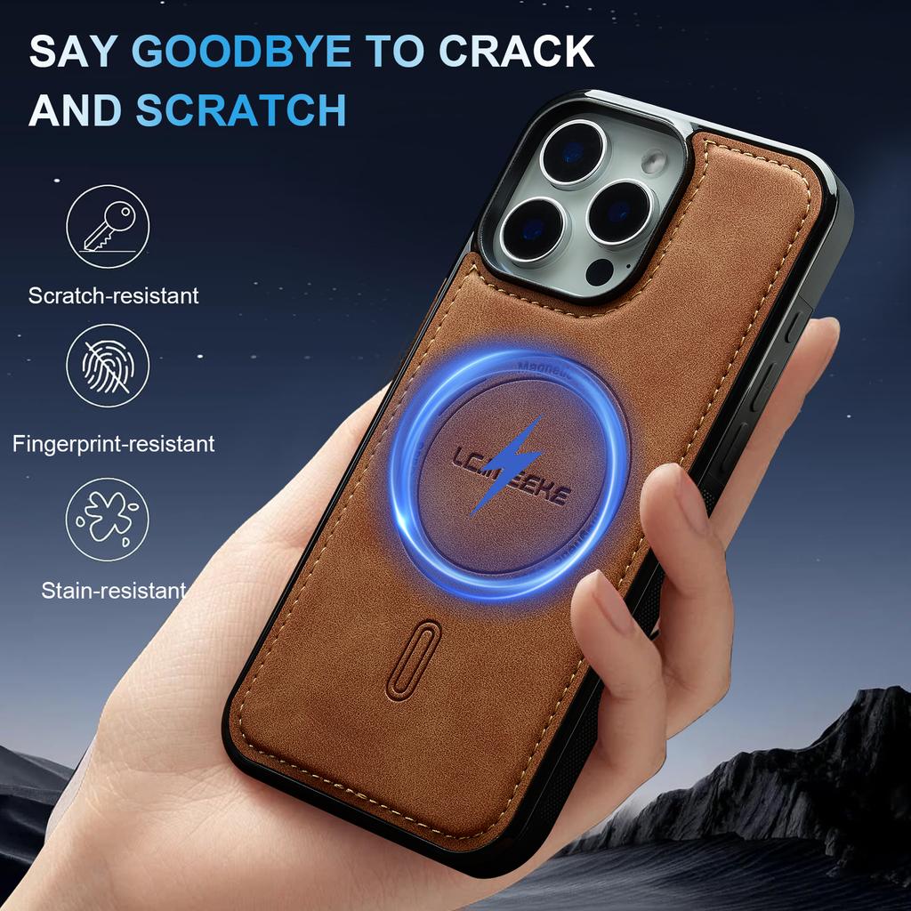 LC.IMEEKE L6 For iPhone 16 Pro Max Case PU Leather Coated PC TPU Phone Cover Compatible with MagSafe