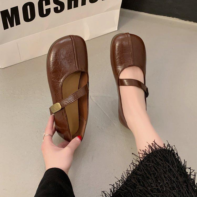 

Весенне-осенние новые ретро туфли Мэри Джейн на плоской подошве, женские универсальные туфли с мягкой подошвой и застежкой-липучкой, с носком «манго» 40 коричневый