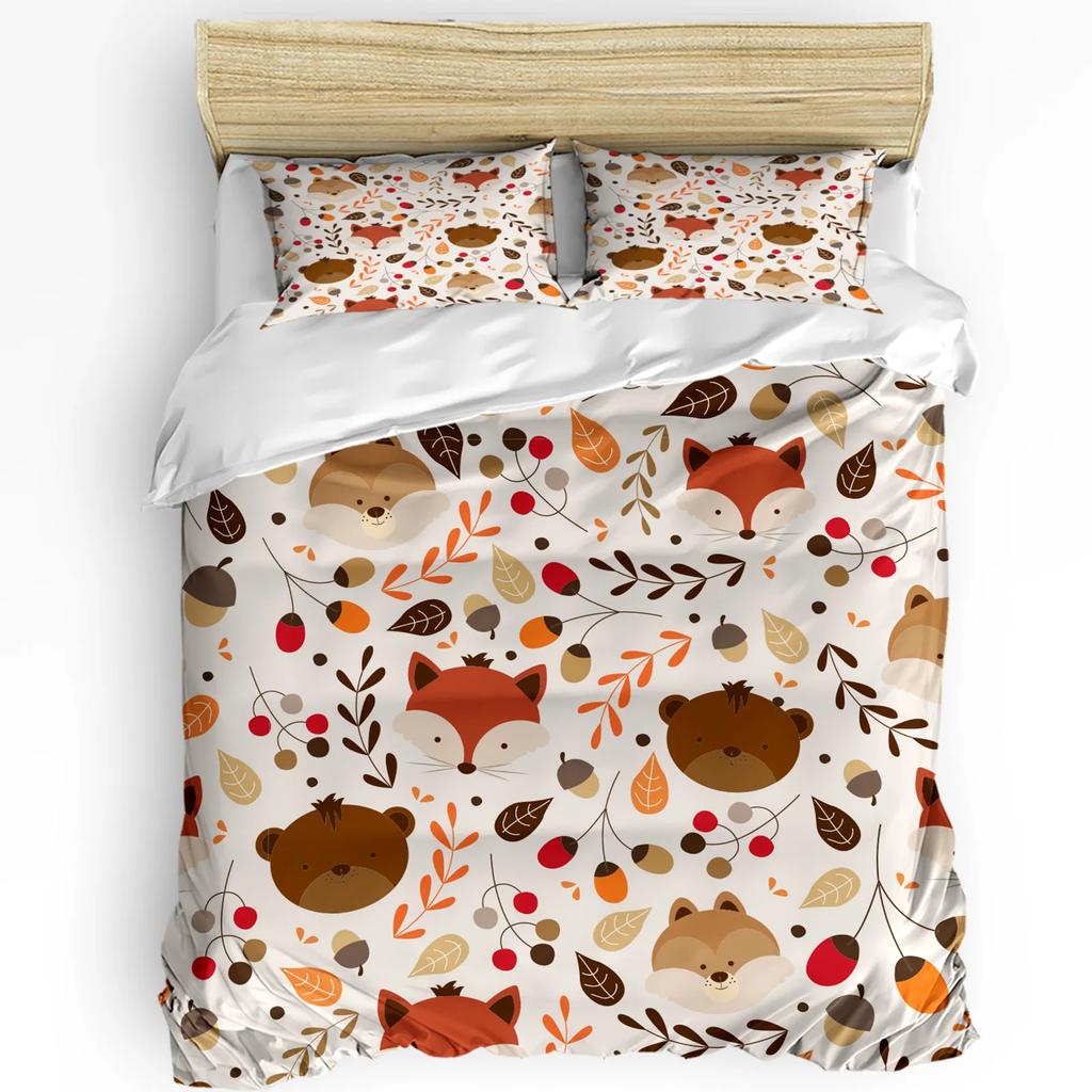 3dílná sada ložního prádla Kreslené lišky Zvířata Bytový textil Povlak na přikrývku Povlak na polštář Sada povlaků na ložní prádlo pro chlapce, děti, teenagery, dívky