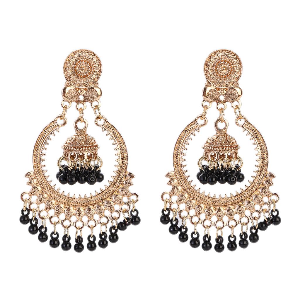 New Ethnic Gold Color Indian Jhumka Earrings for Women Pendient Heart Shape Beads Tassel Earring 2023 Vintage Brincos Zircon