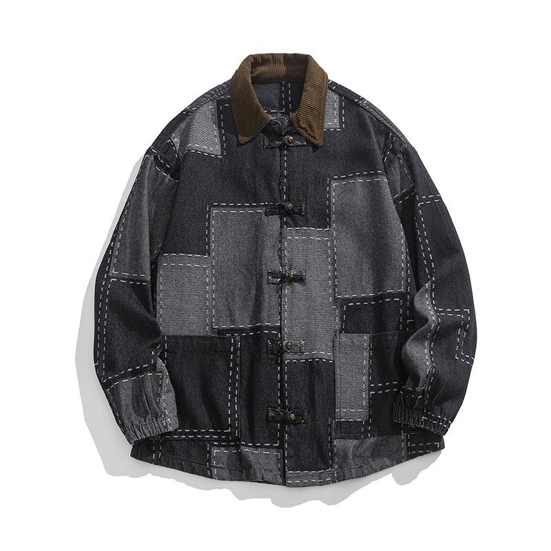 Spring and Autumn Men's New Loose Lar Retro Chinese Style Denim Jacket