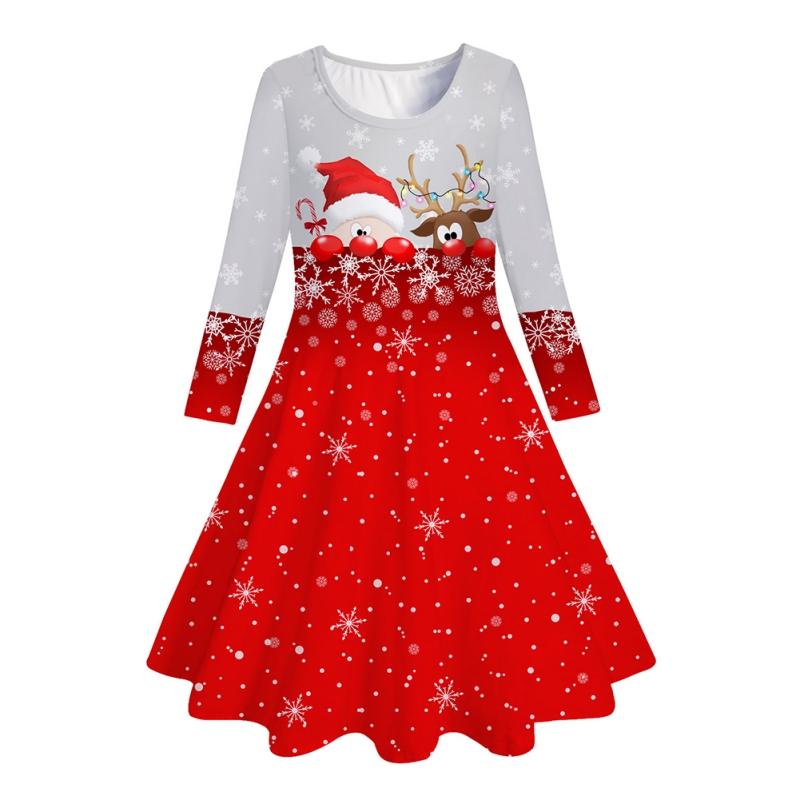 

4-12 лет Детское Платье для Девочек Зимнее с Длинным Рукавом Рождественское Платье M