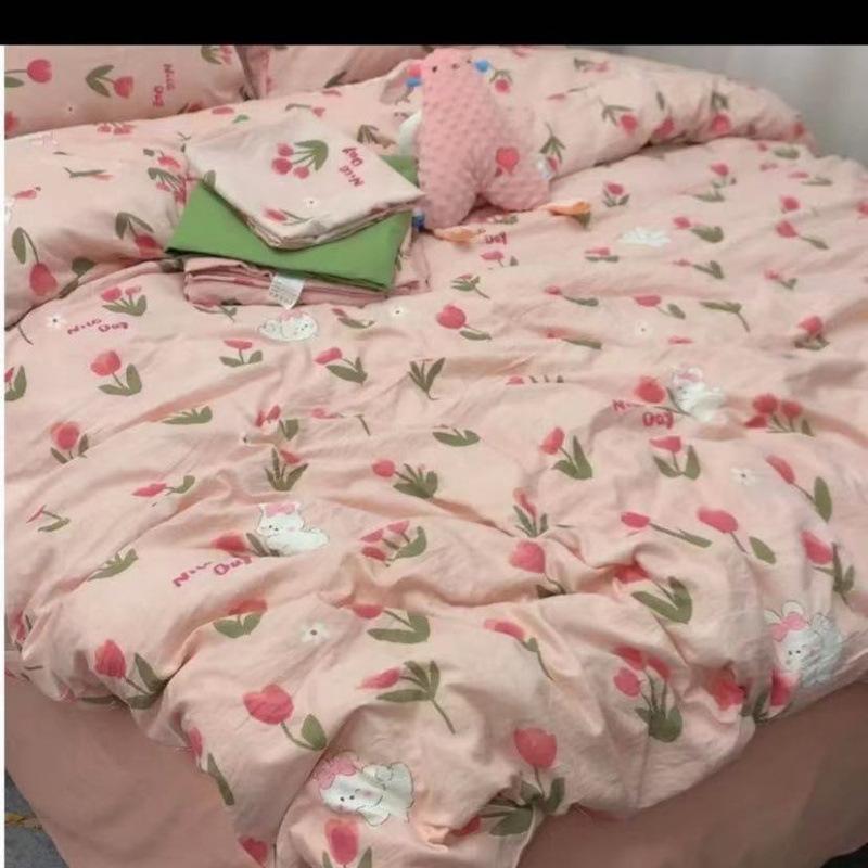 

Class A Maternal Infant Grade Washed Cotton Linen 4-Pcs Set Double-Layer Yarn Quilt Cover Dormitory Bed Sheet 3-Pcs Set Household Bedding 180x220 single quilt cover