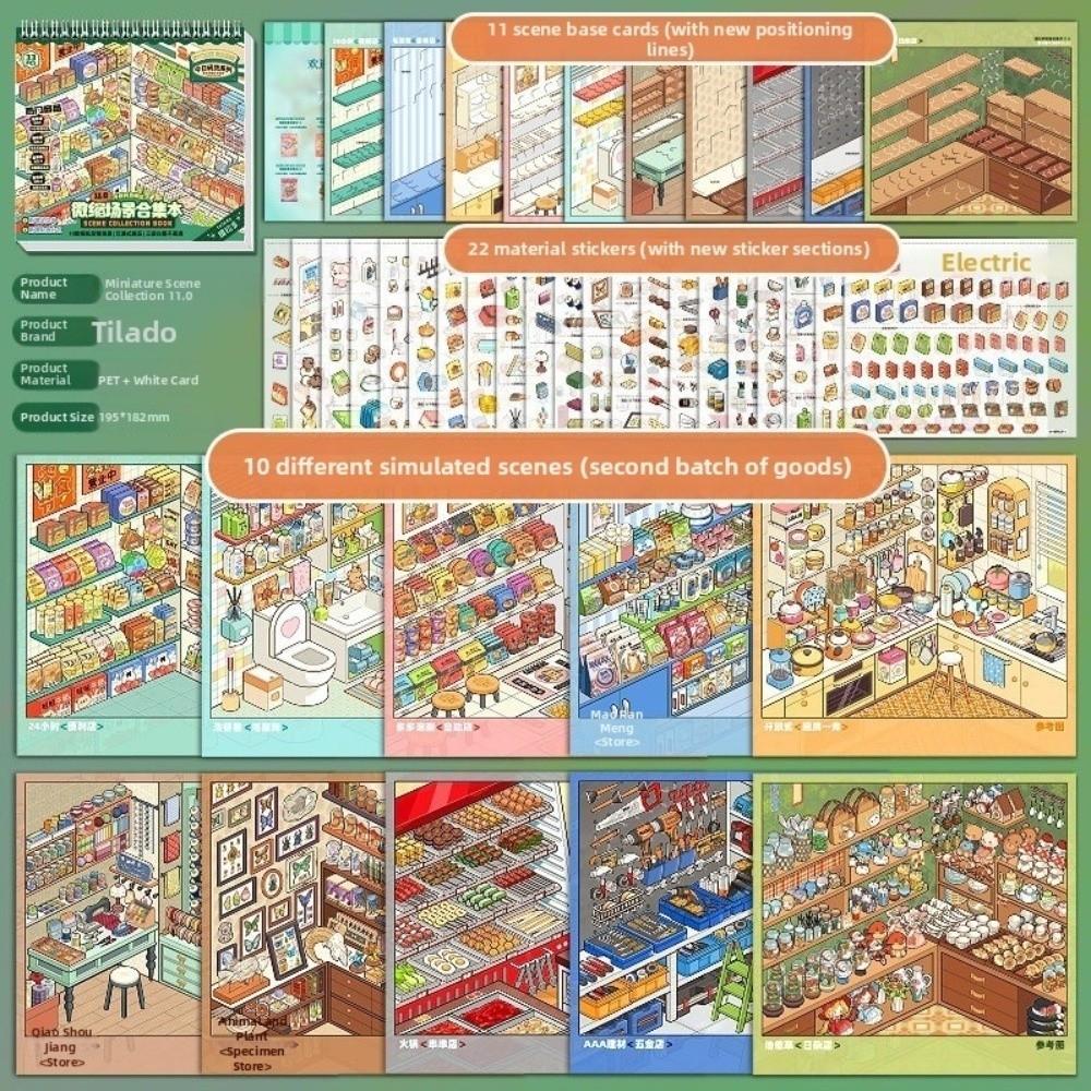 10 Scenes 33 Sheets Miniature Scene Sticker Store Series Shop Scene Sticker Book  Holiday Gifts