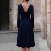 Damen Satin Langarm Midi Kleid mit Wasserfall-Ausschnitt und tailliertem Bund für Abendparty Formelle Anlässe
