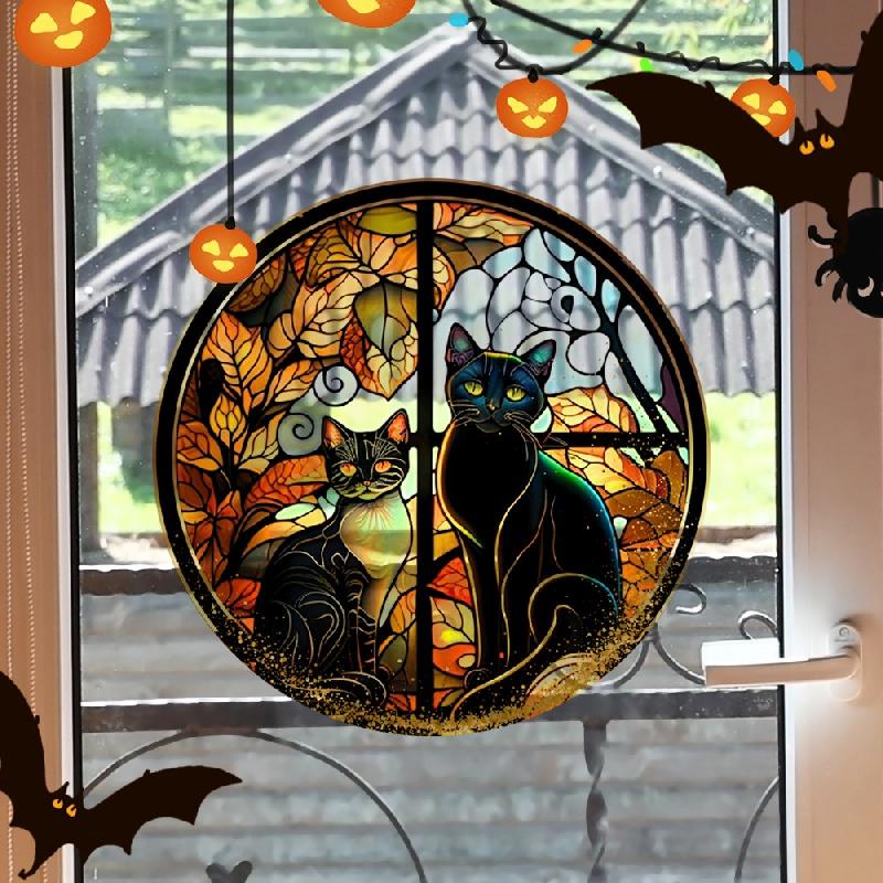 Scary Cat Halloween Decorative Static Cling Glass Sticker, Window Party Decoration Wall Car Sticker Window Decoration#47