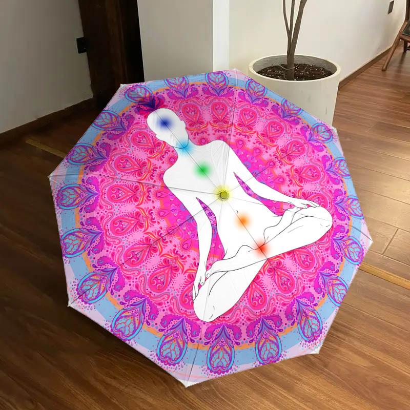 1pc Chakra Meditation Mandala Art Umbrella with Plastic Handle,Suitable for All Seasons Home Travel Outdoor UmbrellaDD212