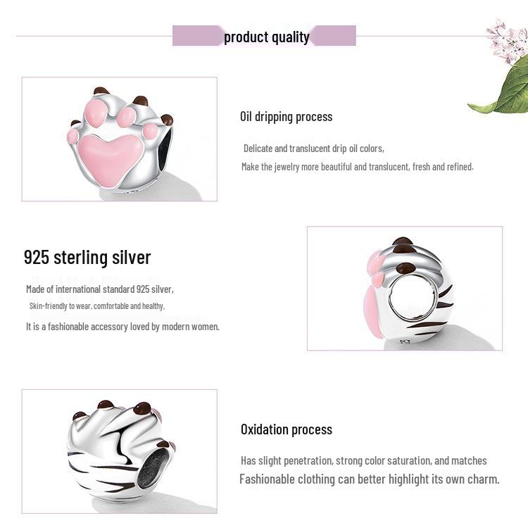 Yinziyun Cat Paw Print DIY Bracelet Spacer Beads: Cute S925 Sterling Silver Pet Imprint Collection