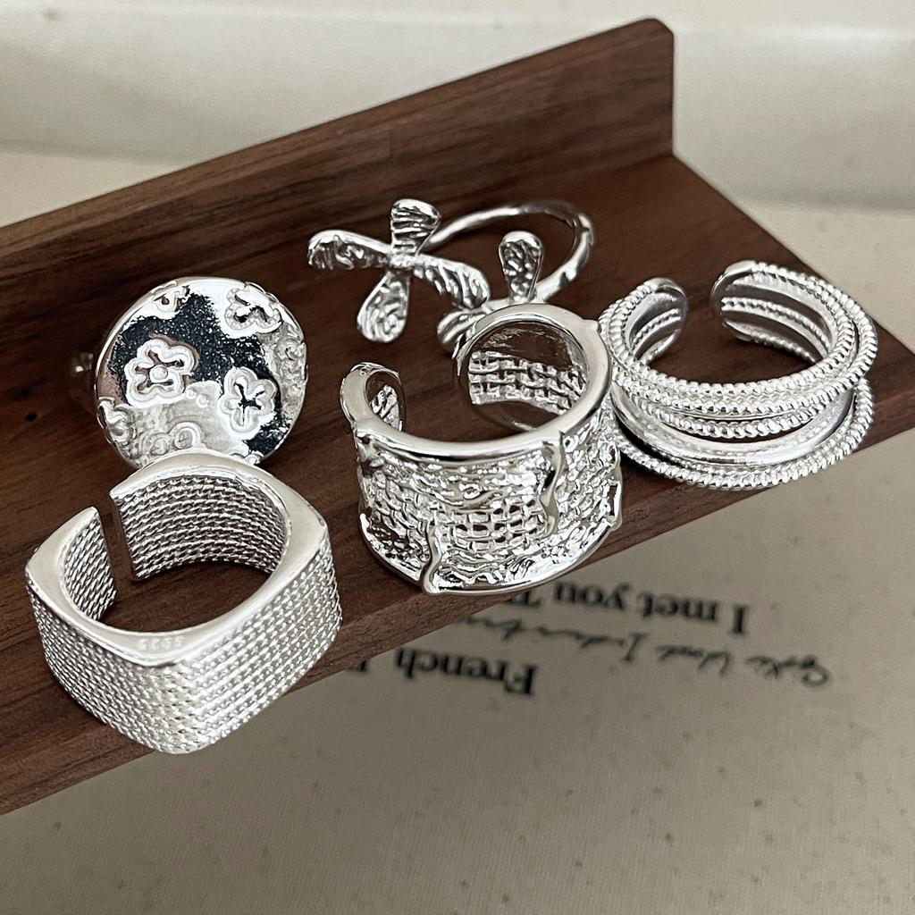 Xiaomi 925 Sterling Silver Rings for Women Couple Minimalist Handmade Simple Wide Flower Ring Set Party Jewelry Gift Prevent Allergy