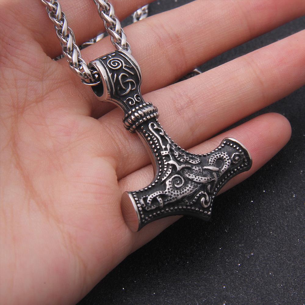 Vintage Stainless Steel Thors Hammer Necklace Nordic  Pendant Necklace Viking Scandinavian Norse Man Male Amulet Hip-hop Jewelry Gift