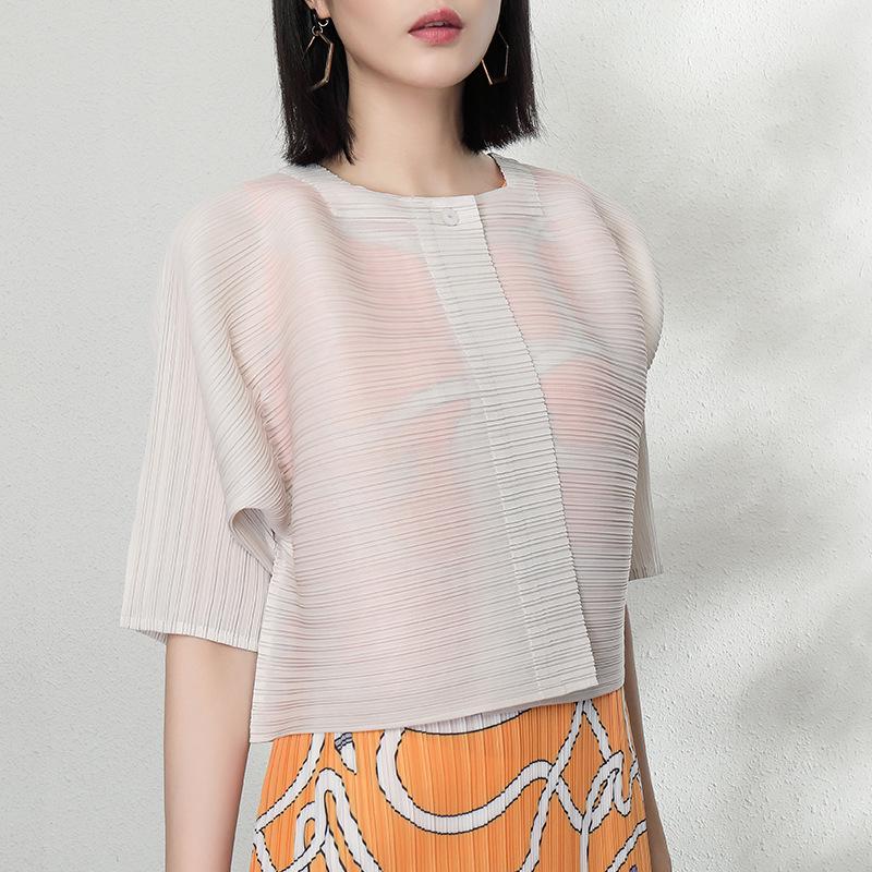 

Miyake 2024 Женская повседневная плиссированная кардиганная короткая куртка One Size абрикосовый