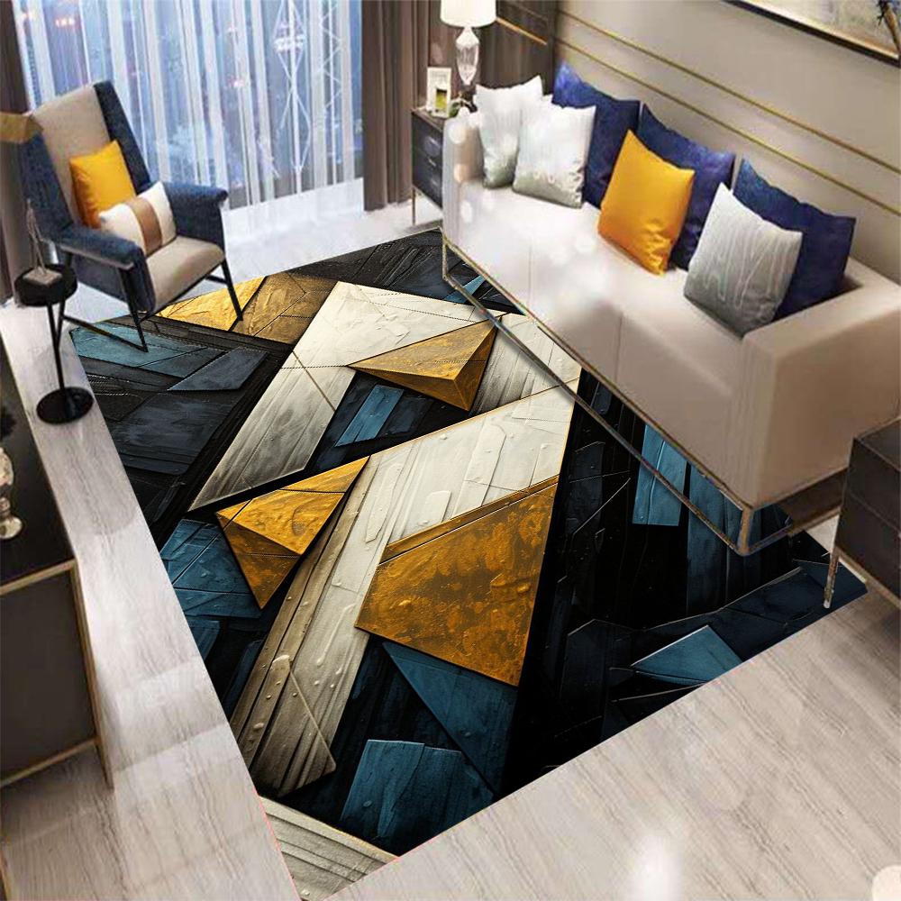 Retro Color Geometry Plaid Carpet Living Room Bedroom Balcony Sofa Table Entrance Mat Non-slip Machine Washable Rug Home Decor