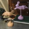 Wooden Bunny Figurine, Nordic Style Floating Running Rabbit Statue with Base for Desk, Bookshelf, TV Cabinet Home Decor