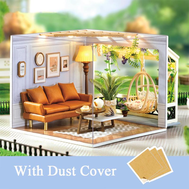 DIY Wooden Miniature Kits Doll House With Furniture Ice Cream Coffee Shop Casa Dollhouse Toys for Adults Girls Birthday Gifts
