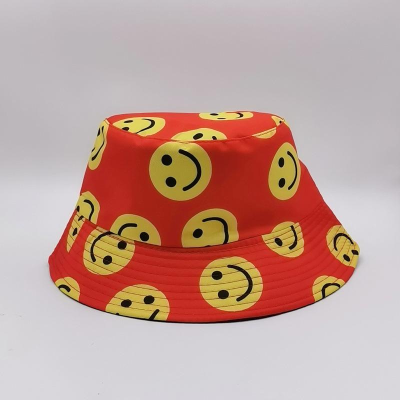 European and American Spring and Summer New Smiley Face Printed Bucket Hat Women's Sunshade Basin Hat Fashion Double-sided Sun Hat