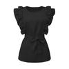 Summer Women's Round Neck Cutout Trim Ruffle Ruffle Lace Cuff Solid Color Short Sleeve Button Down Casual T-Shirt