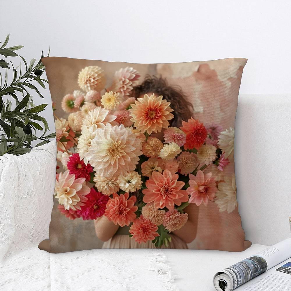 Art Flower Women Pillow Case Plush Fabric Soft Pillowcase Double Sided Print Sofa Cushion Cover Throw
