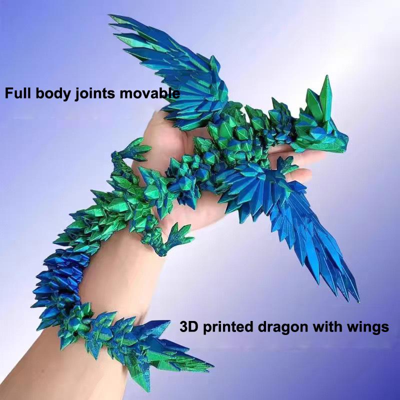 3D Printed Dragon Colorful Gem Dragon Figurines Movable Joint Rotatable Articulated Dragon Crafts Desktop Western Action Figure