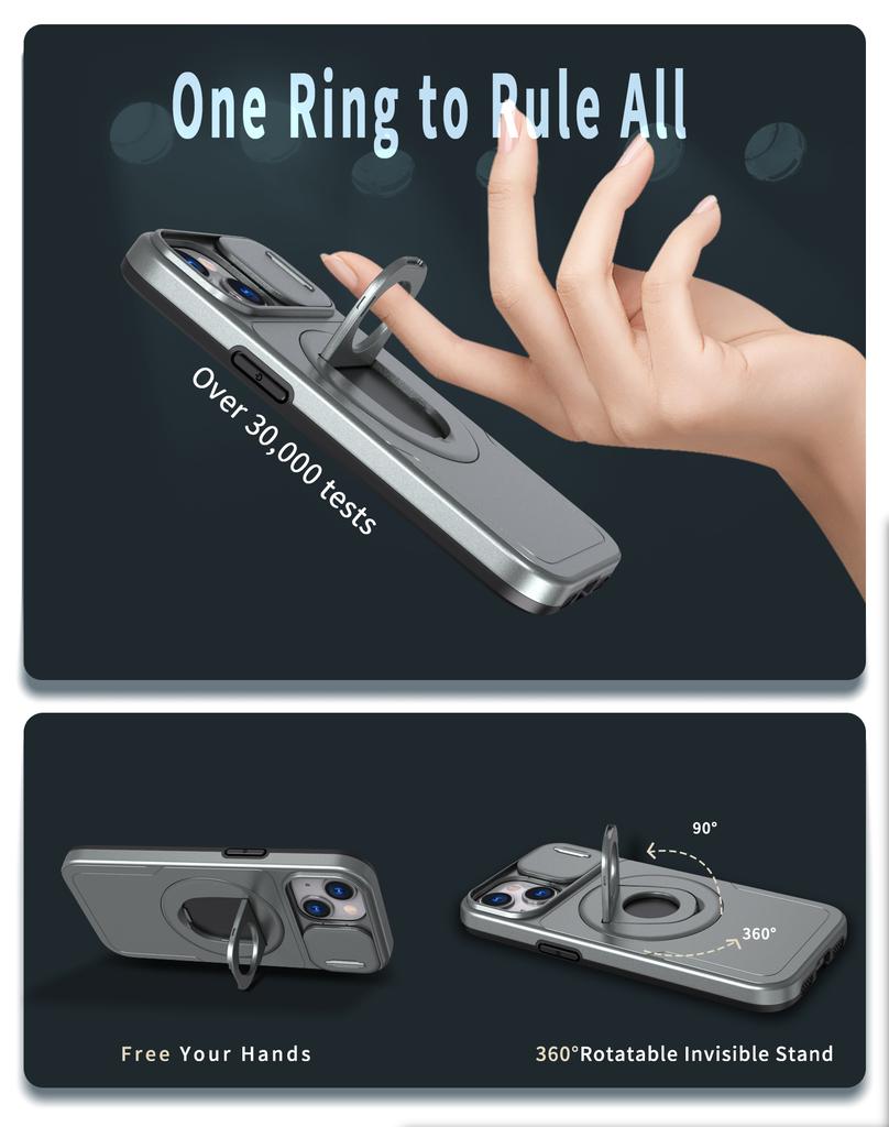 Luksusowe Wojskowe Magnetyczne Przesuwane Etui Ochronne na Aparat Dla iPhone 16 15 14 13 12 11 Pro Max Plus X XS XR SE 8 7 Pokrowiec ze Stojakiem Pierścieniowym