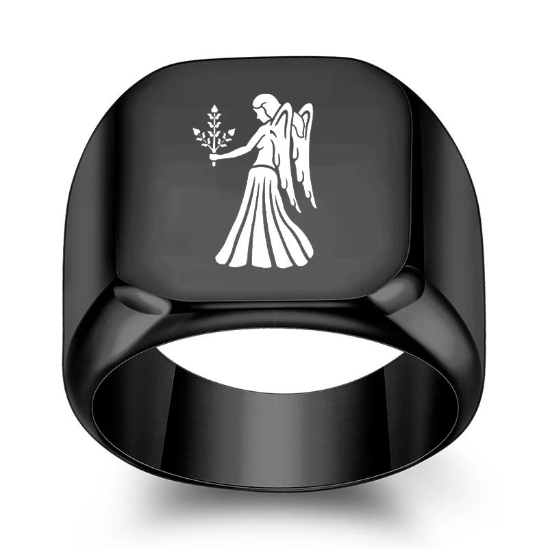 12 Konstelacji Pierścień Kwadratowy Męski Czarny Pierścionek na Palec Dwanaście Konstelacji Biżuteria dla Pary Akcesoria Prezent na Urodziny Rocznicę