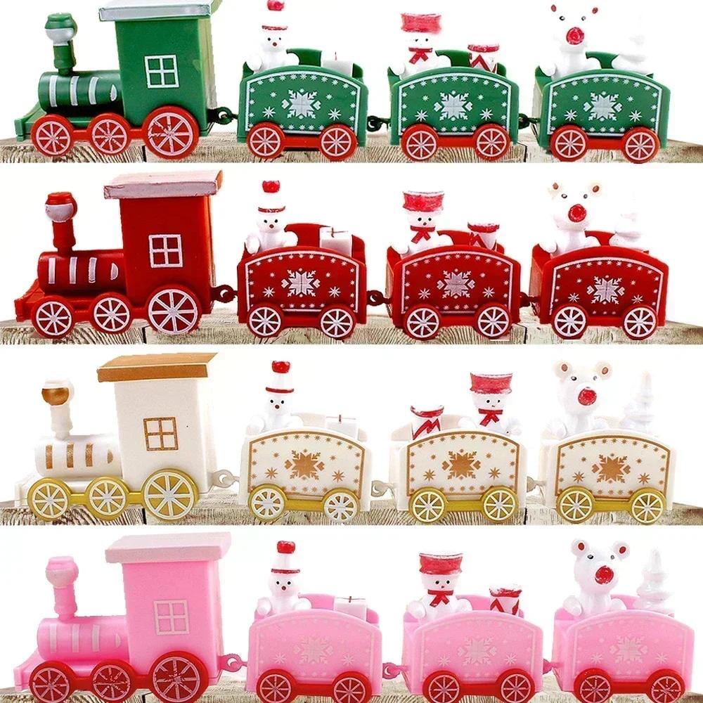 Christmas Wooden/Plastic Train Mini Painted Train Decoration Train Desktop Ornament For Xmas Party Winter Festival Gift