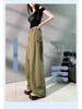 Women's American Style Green Wide-Leg Workwear Pants - Summer Loose Fit, Thin, Floor-Length, Casual 2026.