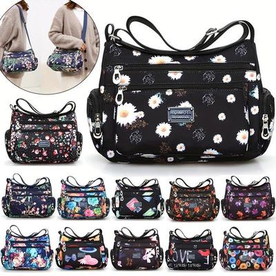 12 štýlov crossbody tašiek pre ženy, nylonová taška cez rameno, kvetinové, viacvreckové peňaženky a kabelky