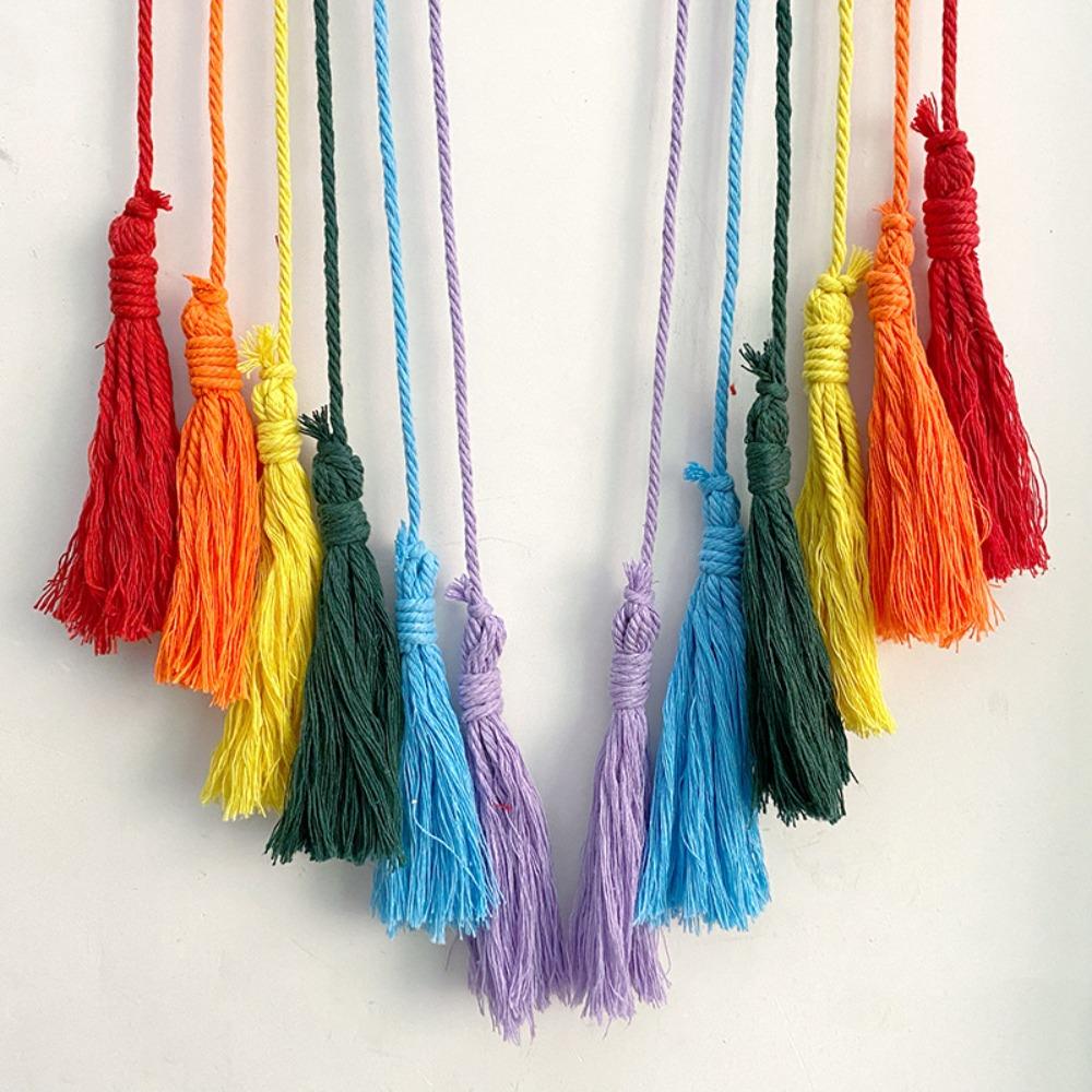 Hand-woven Weaving Rainbow Hangings Cotton Rope Bedroom Pendant Tassel Tapestry  Children's Room