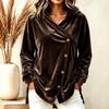 Cardigan con Cappuccio in Velluto Colorato Casual da Donna con Bottoni Asimmetrici sul Davanti Manica Lunga Cappotto Autunno Inverno