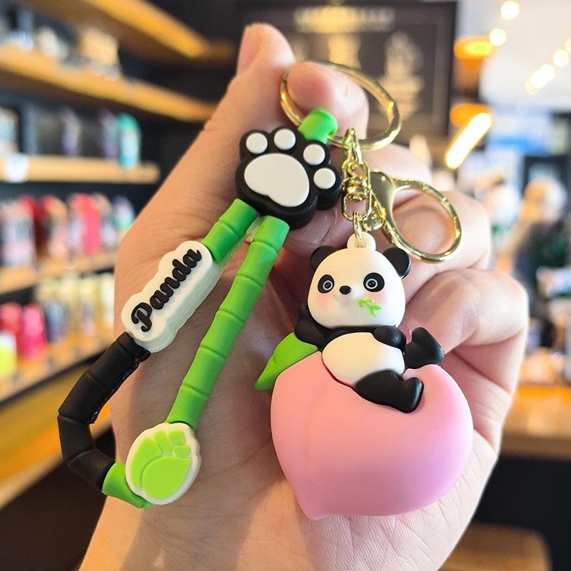 Fruit Panda Keychain Banana Strawberry Peach Watermelon Cute Cartoon Couple Doll Machine Student Gift Y2k Fashion Toys Anime