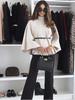 Moda Invernale Donna Stile Elegante Colore Puro Cintura con Cintura Cappotto Mantella in Lana