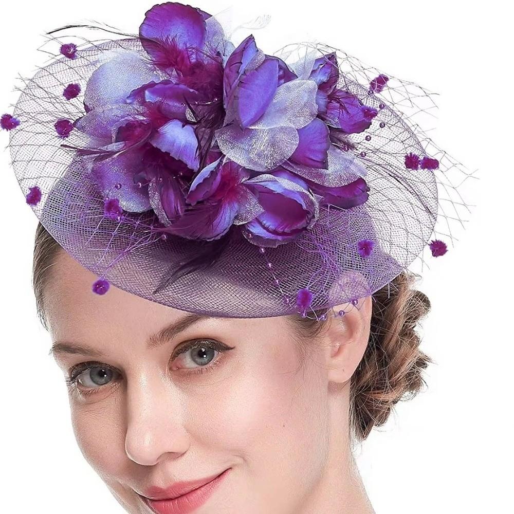 Feathers Mesh Fascinator Hat Elegant Bride Headdress Vintage Veil Hat Headwear Wedding