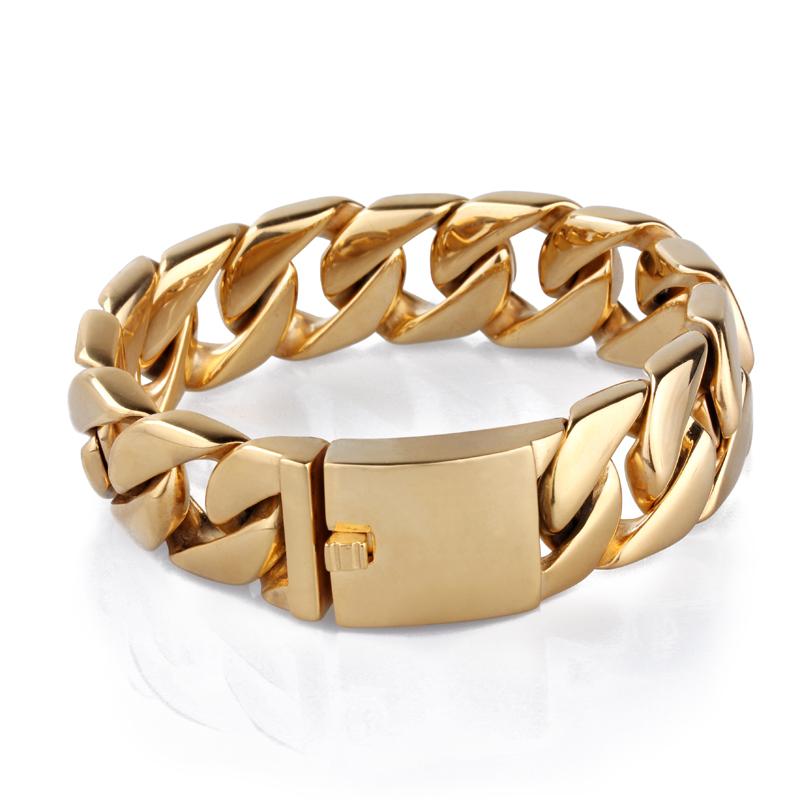 Luxury Gold Color Man Bracelet Snap Button Men's Jewelry Polished 316L Stainless Steel Men's Bracelets Bangles Mannen Armband